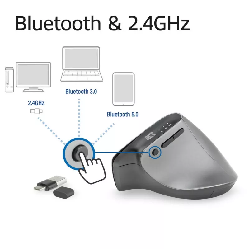 ACT Bezdrôtová ergonomická myš s Bluetooth a USB-C/USB-A