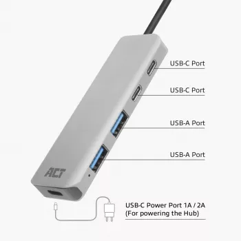 USB Hub ACT AC6125 3.2 Gen 1 Type-A 5000 Mbit/s sivý