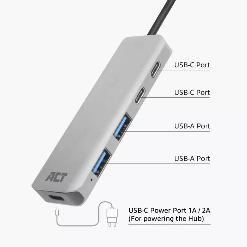 USB Hub ACT AC6125 3.2 Gen 1 Type-A 5000 Mbit/s sivý