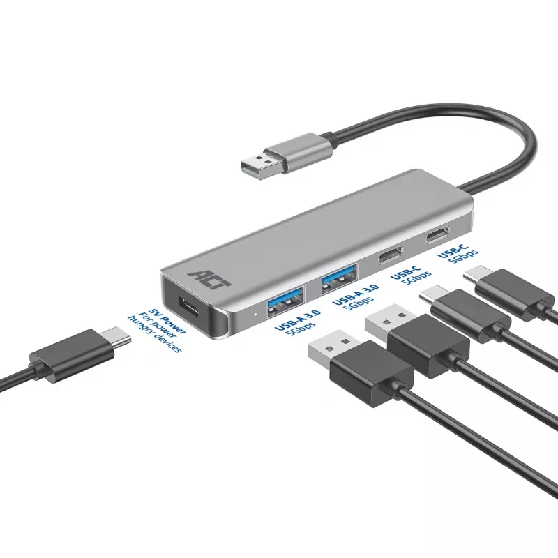 USB Hub ACT AC6125 3.2 Gen 1 Type-A 5000 Mbit/s sivý