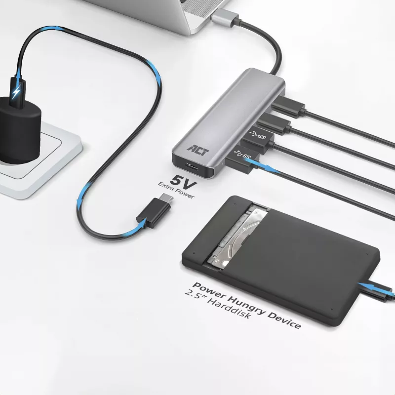 USB Hub ACT AC6125 3.2 Gen 1 Type-A 5000 Mbit/s sivý