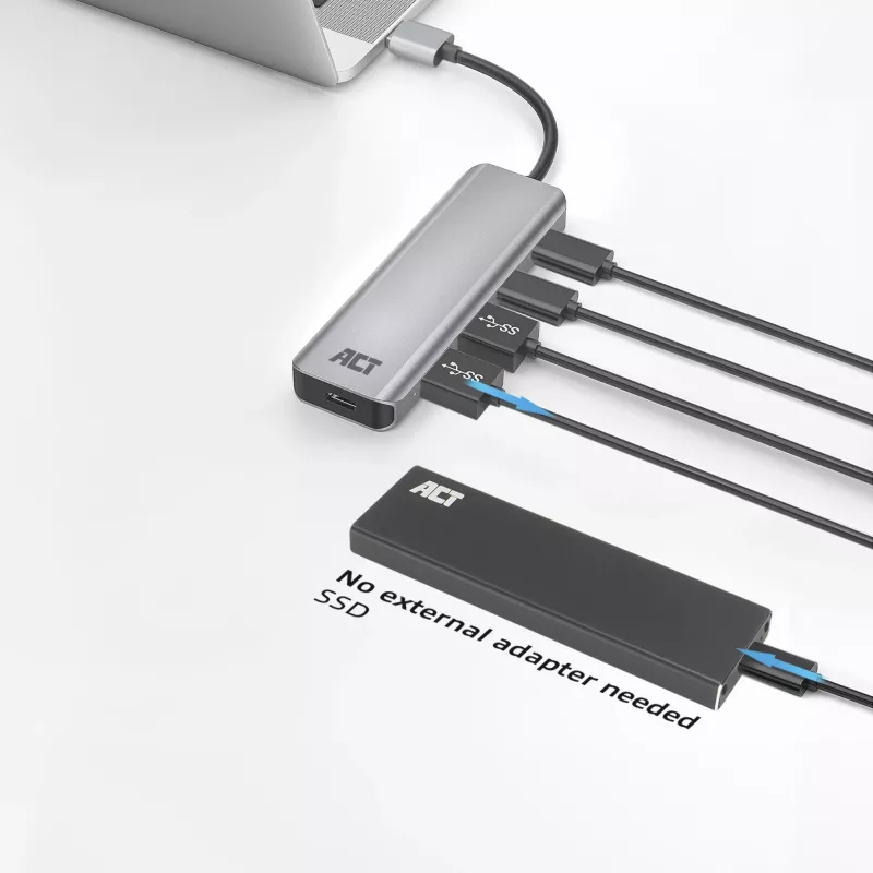 USB Hub ACT AC6125 3.2 Gen 1 Type-A 5000 Mbit/s sivý