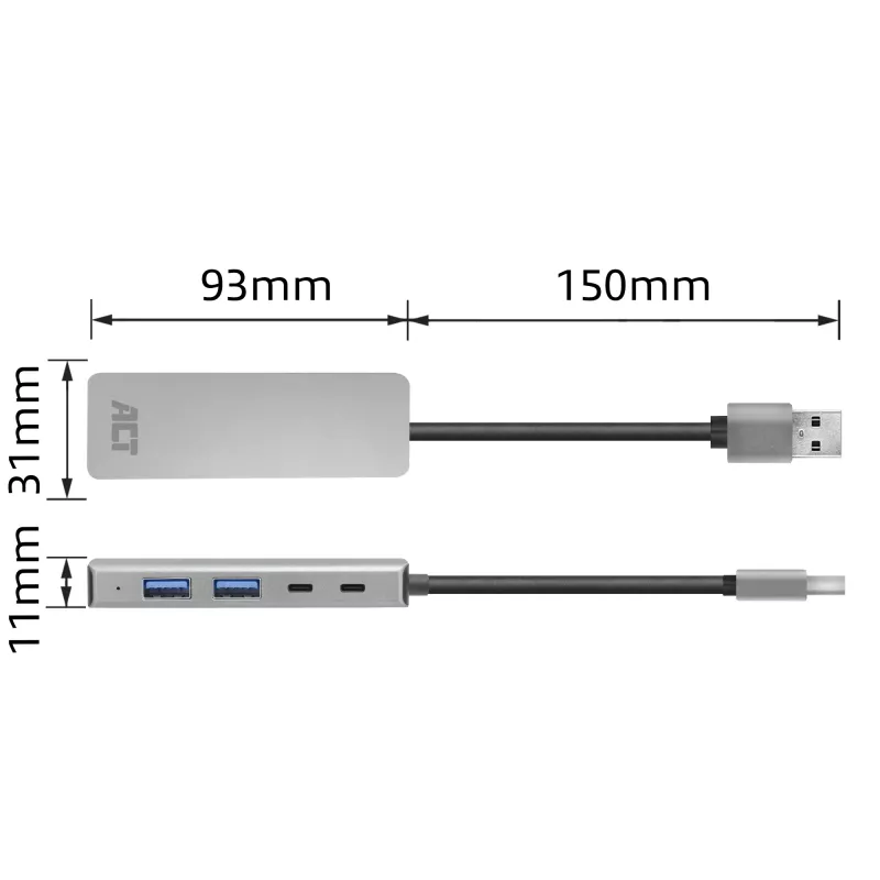 USB Hub ACT AC6125 3.2 Gen 1 Type-A 5000 Mbit/s sivý