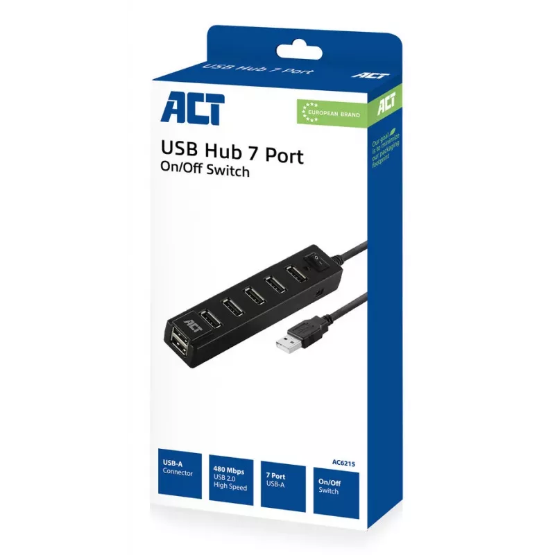 USB Hub ACT AC6215 480 Mbit/s čierny