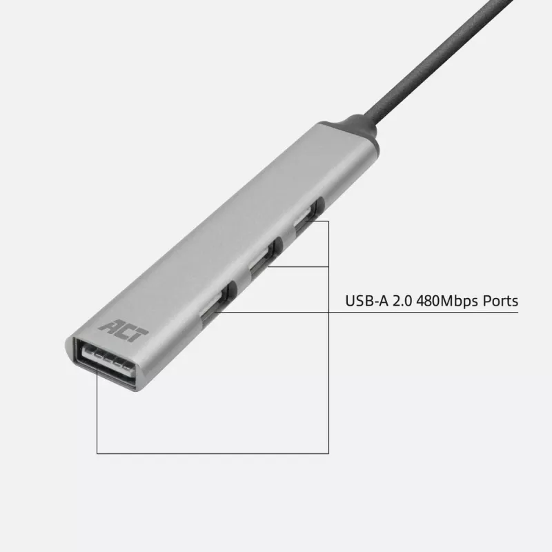 ACT AC6225 USB 2.0 Hub 480 Mbit/s sivý hliník