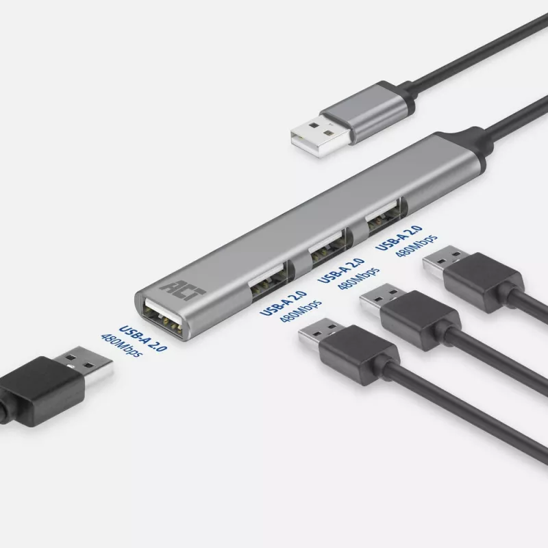 ACT AC6225 USB 2.0 Hub 480 Mbit/s sivý hliník