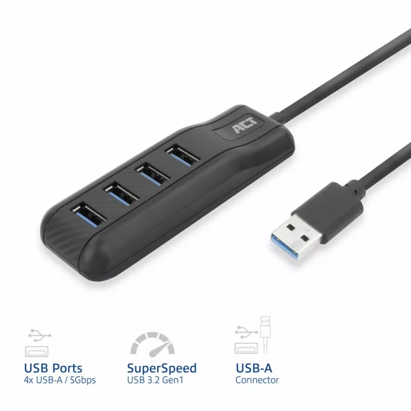 ACT AC6320 Rozhranie Hub USB 3.2 Gen 1 (3.1 Gen 1) Type-A 5000 Mbit/s čierny