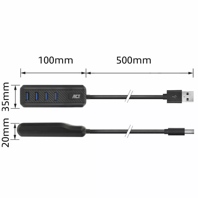 ACT AC6320 Rozhranie Hub USB 3.2 Gen 1 (3.1 Gen 1) Type-A 5000 Mbit/s čierny