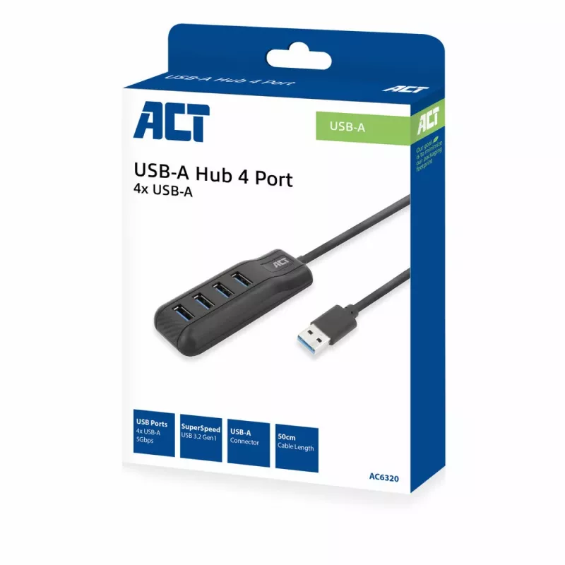 ACT AC6320 Rozhranie Hub USB 3.2 Gen 1 (3.1 Gen 1) Type-A 5000 Mbit/s čierny