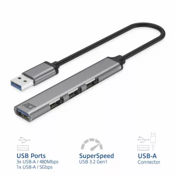 ACT AC6325 USB 3.2 Gen 1 Type-A Hub 5000 Mbit/s sivá