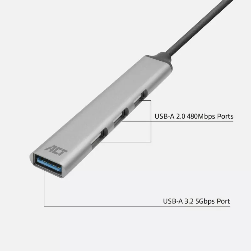 ACT AC6325 USB 3.2 Gen 1 Type-A Hub 5000 Mbit/s sivá