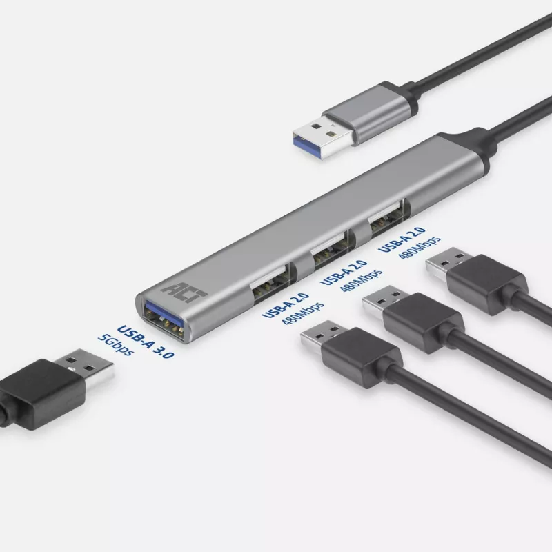ACT AC6325 USB 3.2 Gen 1 Type-A Hub 5000 Mbit/s sivá