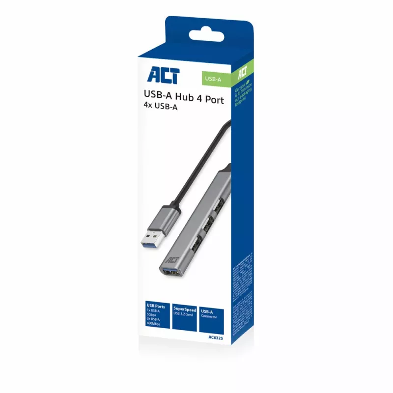 ACT AC6325 USB 3.2 Gen 1 Type-A Hub 5000 Mbit/s sivá