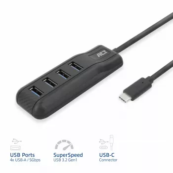 ACT AC6420 Rozhranie Hub USB 3.2 Gen 1 (3.1 Gen 1) Type-C 5000 Mbit/s čierny