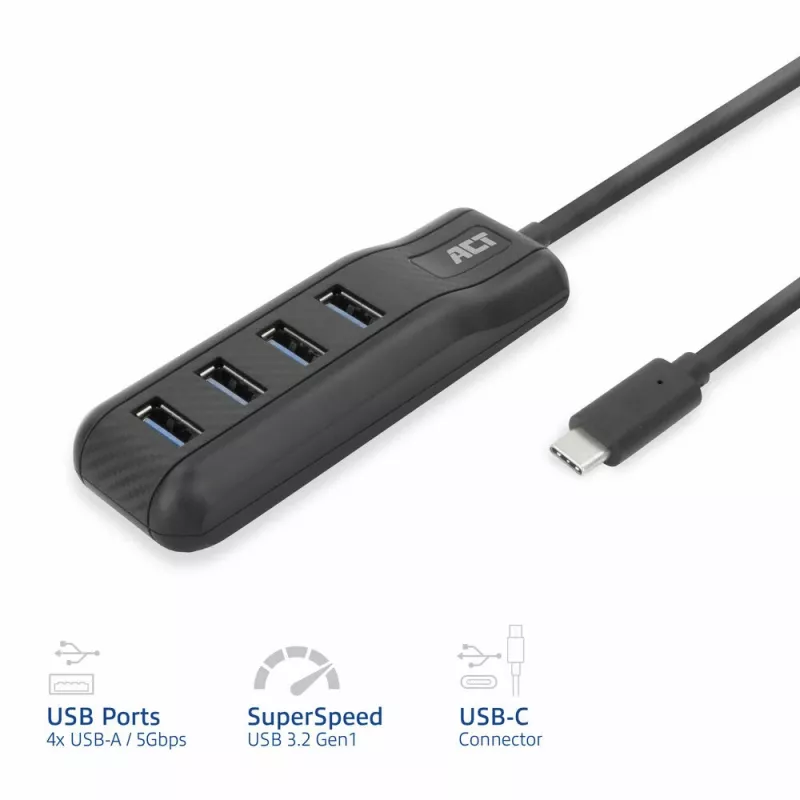 ACT AC6420 Rozhranie Hub USB 3.2 Gen 1 (3.1 Gen 1) Type-C 5000 Mbit/s čierny