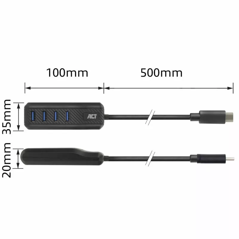 ACT AC6420 Rozhranie Hub USB 3.2 Gen 1 (3.1 Gen 1) Type-C 5000 Mbit/s čierny