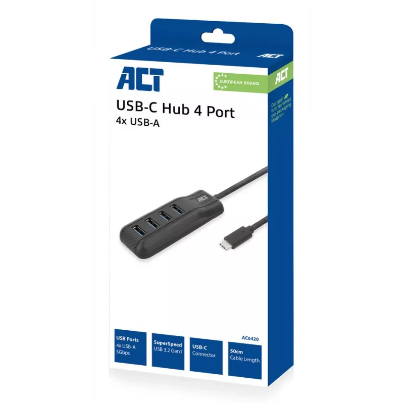 ACT AC6420 Rozhranie Hub USB 3.2 Gen 1 (3.1 Gen 1) Type-C 5000 Mbit/s čierny