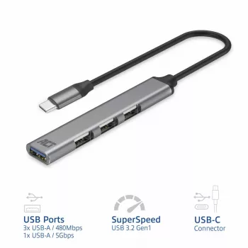 USB Hub ACT AC6425 Type-C 5000 Mbit/s hliník sivý