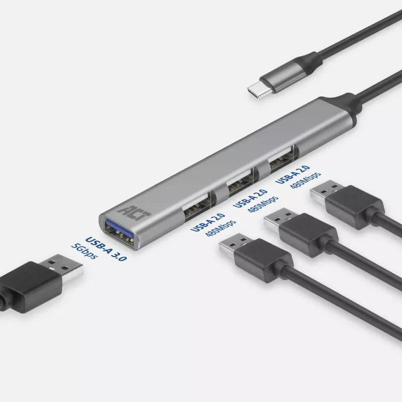USB Hub ACT AC6425 Type-C 5000 Mbit/s hliník sivý