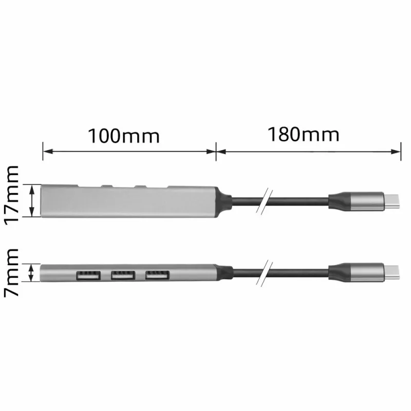 USB Hub ACT AC6425 Type-C 5000 Mbit/s hliník sivý