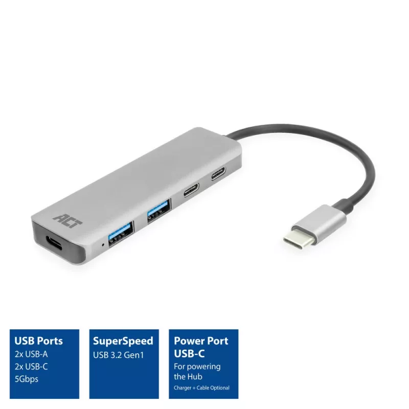 ACT AC7072 USB 3.2 Gen 1 Type-C Hub 5000 Mbit/s čierna sivá