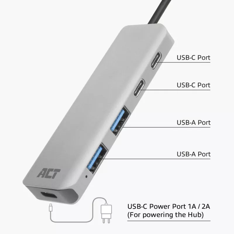 ACT AC7072 USB 3.2 Gen 1 Type-C Hub 5000 Mbit/s čierna sivá