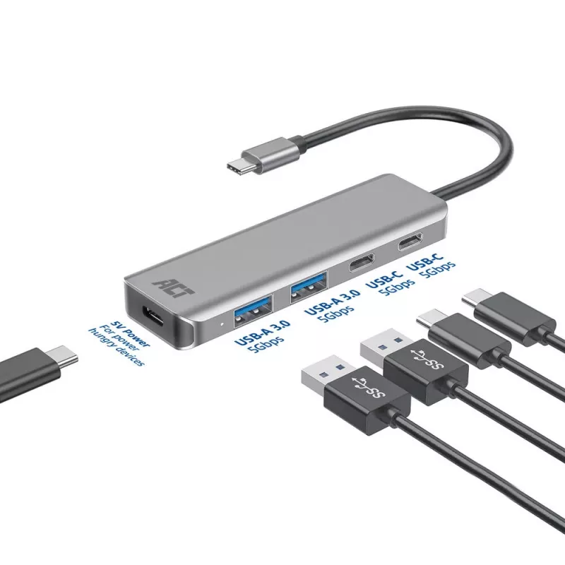 ACT AC7072 USB 3.2 Gen 1 Type-C Hub 5000 Mbit/s čierna sivá