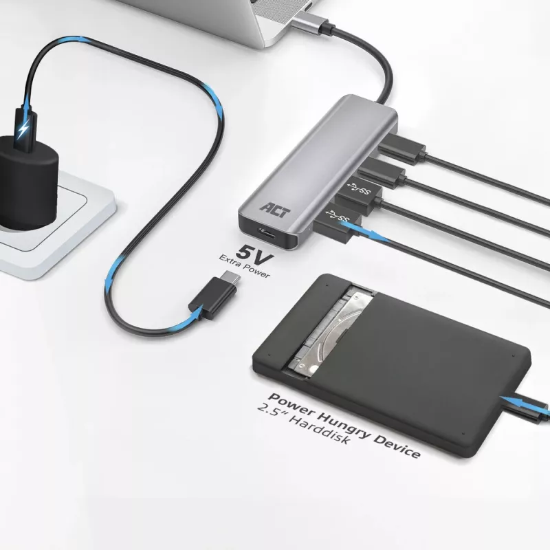 ACT AC7072 USB 3.2 Gen 1 Type-C Hub 5000 Mbit/s čierna sivá