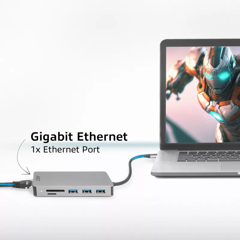 ACT USB-C 4K dokovacia stanica pre 1 HDMI monitor, Ethernet, USB-C, USB-A, čítačka kariet a PD priechod