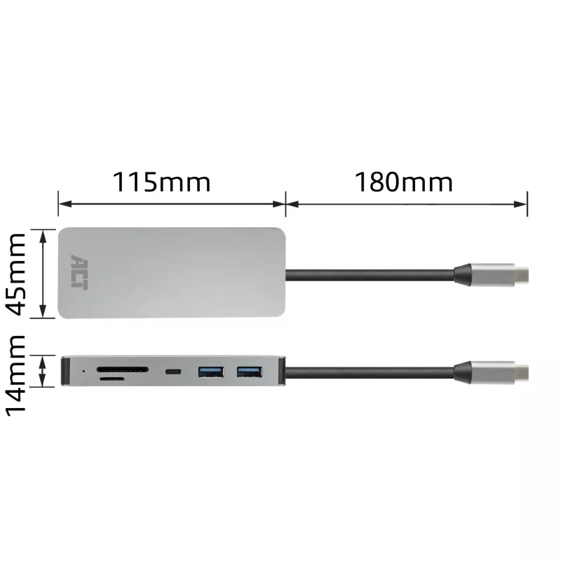 ACT USB-C 4K dokovacia stanica pre 1 HDMI monitor, Ethernet, USB-C, USB-A, čítačka kariet a PD priechod