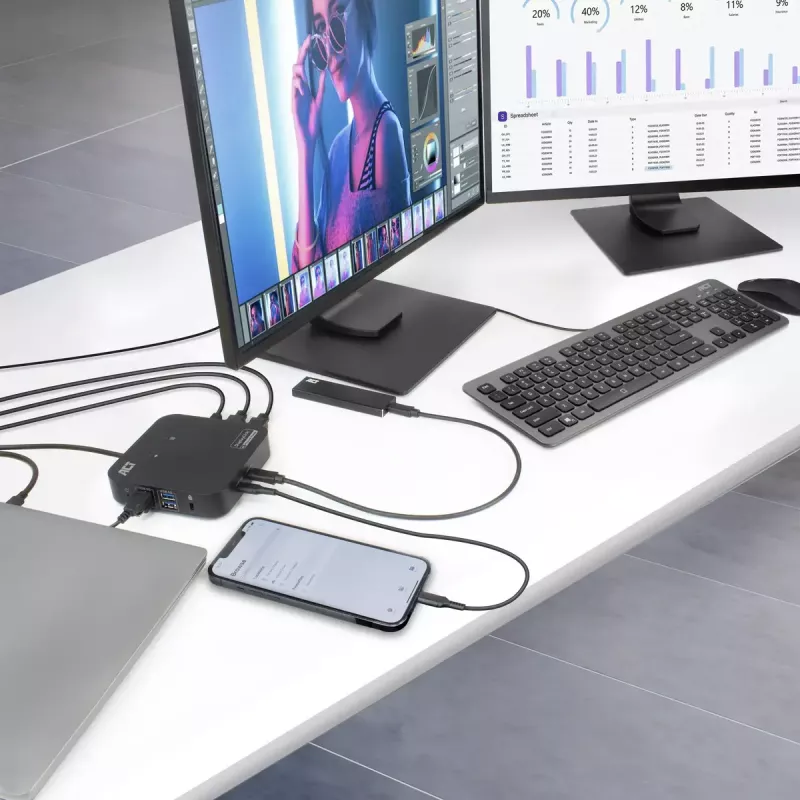ACT Univerzálna USB-C dokovacia stanica 4K, pre 2 HDMI/DisplayPort monitory, DisplayLink, kompaktný dizajn
