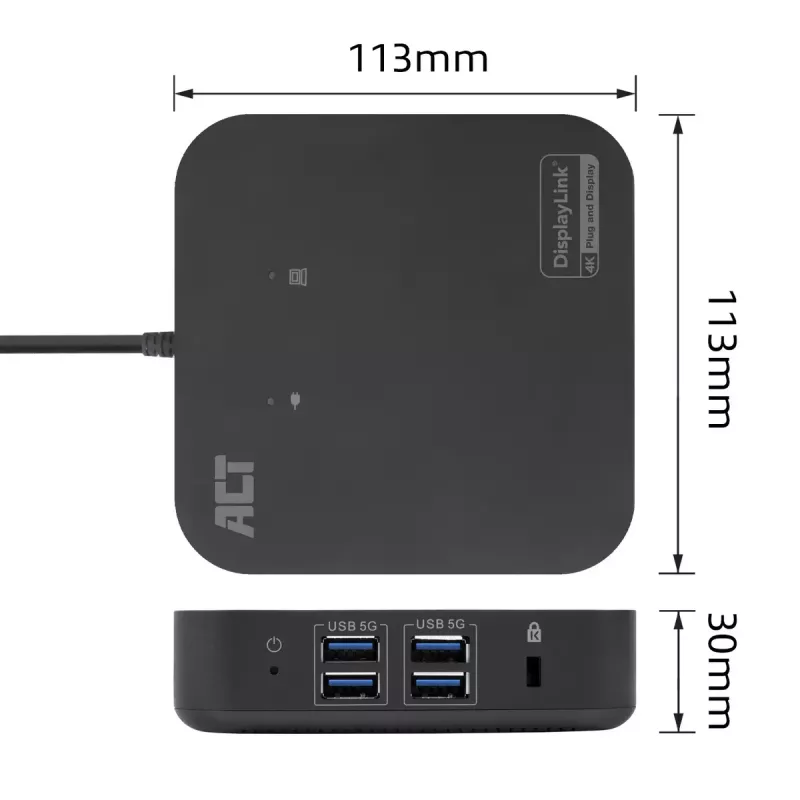 ACT Univerzálna USB-C dokovacia stanica 4K, pre 2 HDMI/DisplayPort monitory, DisplayLink, kompaktný dizajn