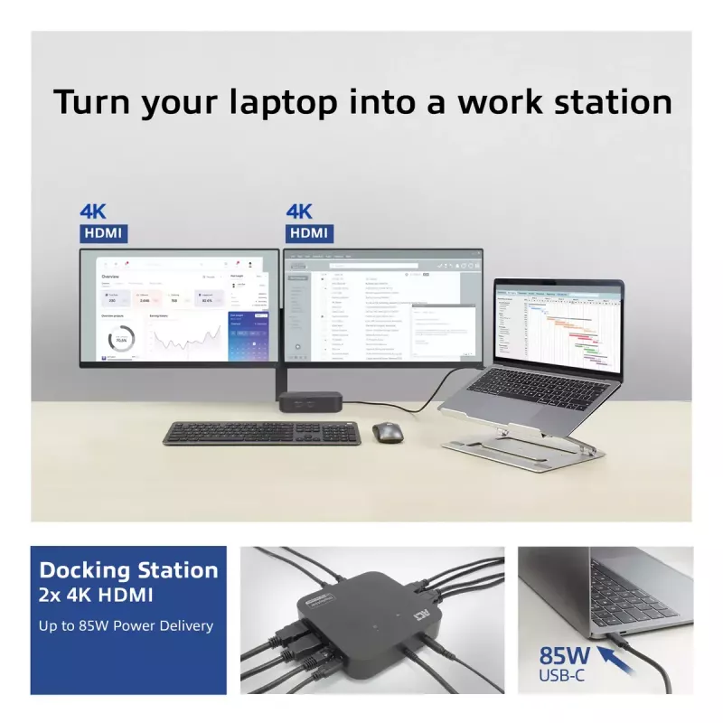 ACT Univerzálna USB-C dokovacia stanica 4K, pre 2 HDMI/DisplayPort monitory, DisplayLink, kompaktný dizajn