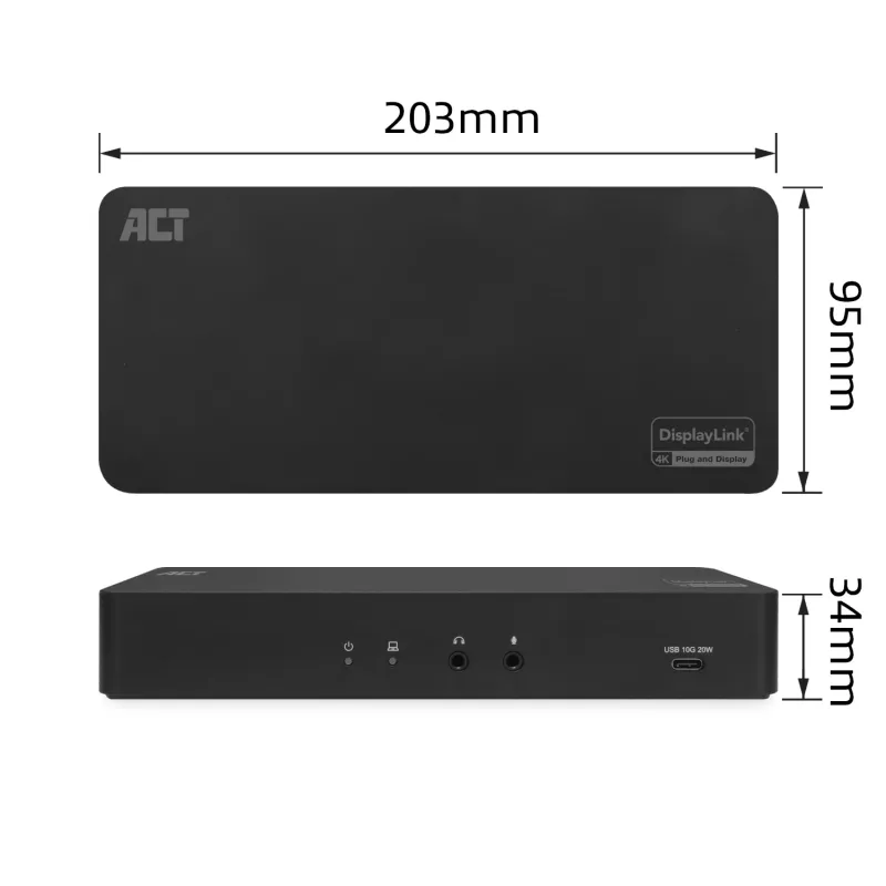 ACT USB-C dokovacia stanica 4K, pre 2 HDMI alebo DisplayPort monitory, DisplayLink