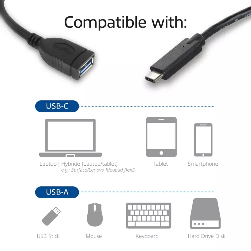 ACT USB 3.0 kábel OTG USB-C konektor samec na USB-A konektor samica 0,2 m 5 Gbit/s