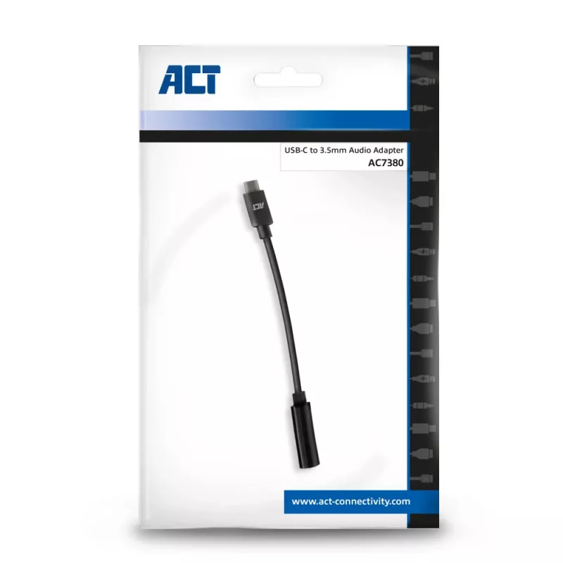 Audio kábel ACT AC7380 0,11 m 3,5 mm konektor samica USB Type-C konektor samec čierny
