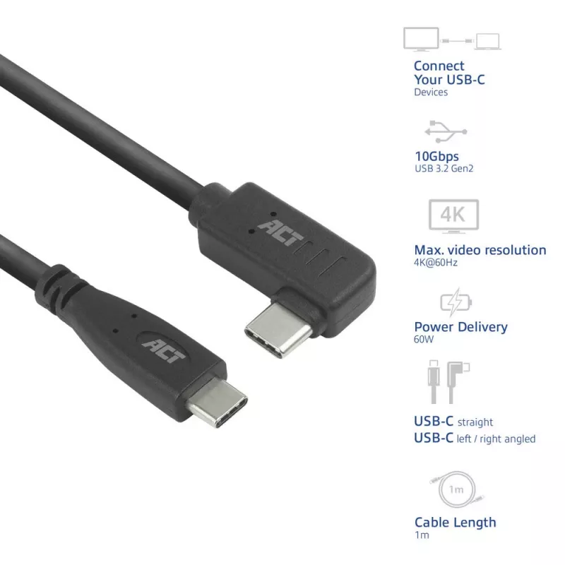 ACT USB 3.0 uhlový kábel USB-C 1 meter 5 Gbit/s čierny