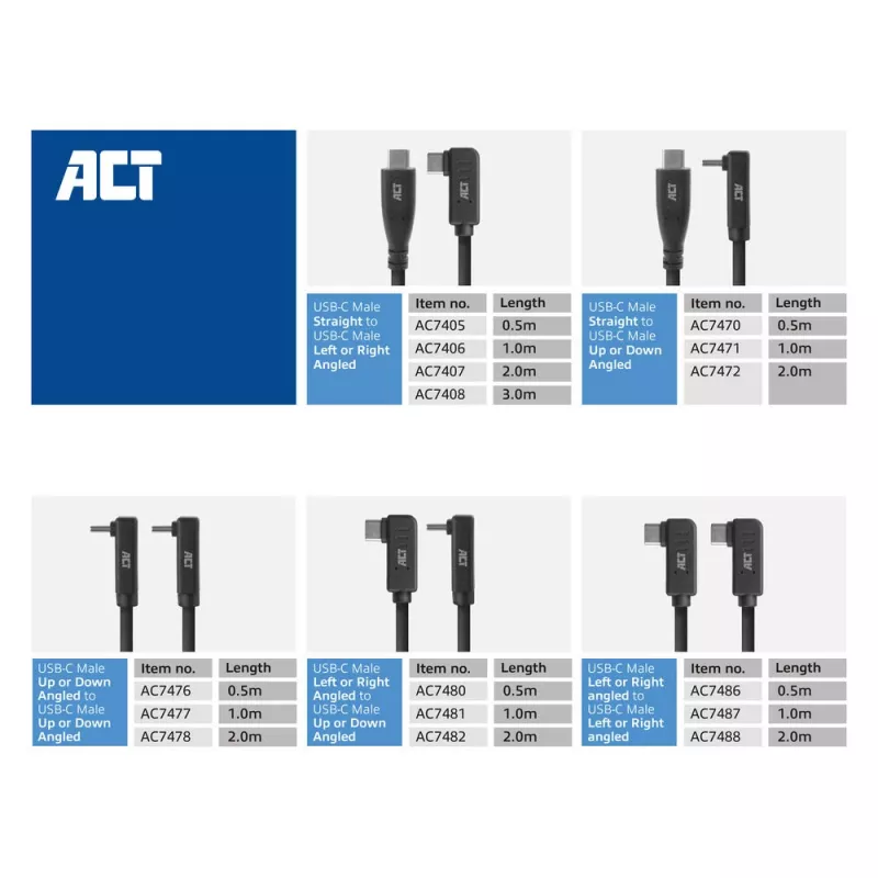 ACT USB 3.0 uhlový kábel USB-C 1 meter 5 Gbit/s čierny
