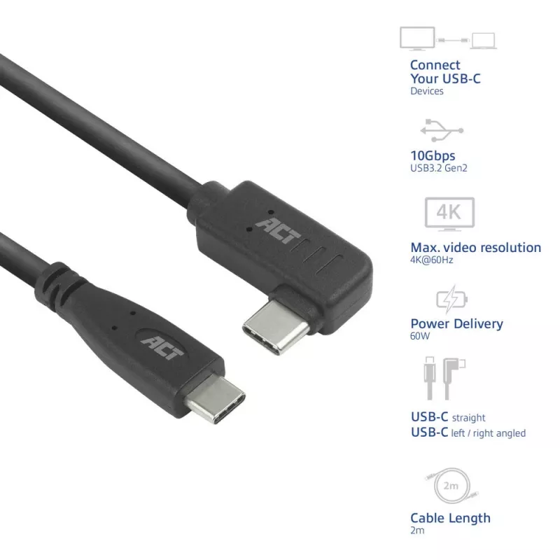 ACT USB 3.0 uhlový kábel USB-C 2 metre 5 Gbit/s čierny