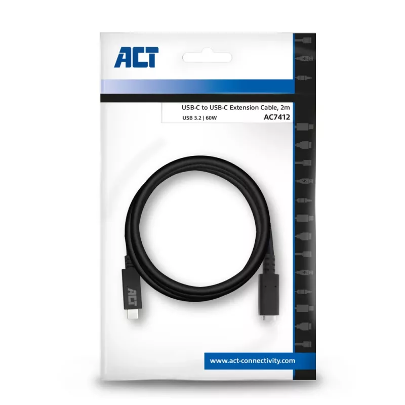 ACT USB 3.0 predlžovací kábel USB-C 2 metre 5 Gbit/s čierny