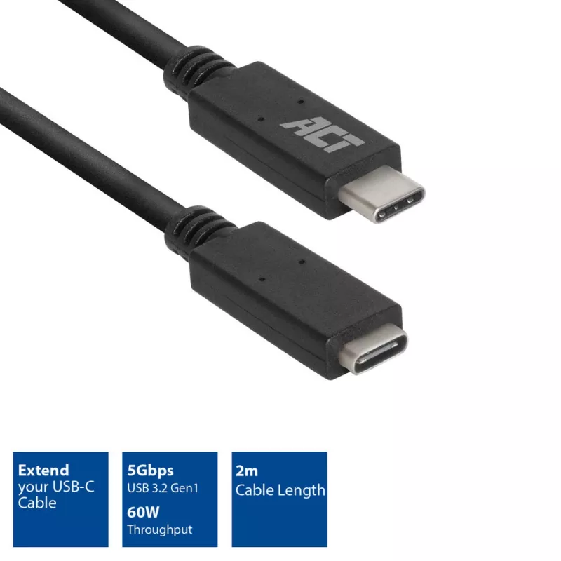 ACT USB 3.0 predlžovací kábel USB-C 2 metre 5 Gbit/s čierny