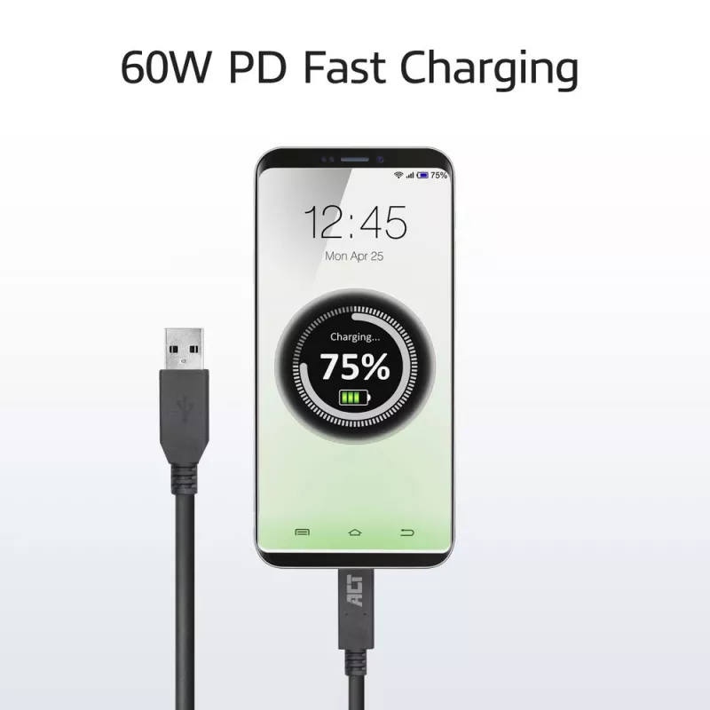 ACT USB 3.0 kábel USB-A na USB-C 1 meter 5 Gbit/s čierny