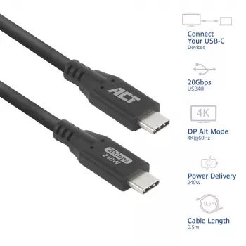 ACT USB4 20Gbps 240W USB Type-C kábel 0,5 m čierna