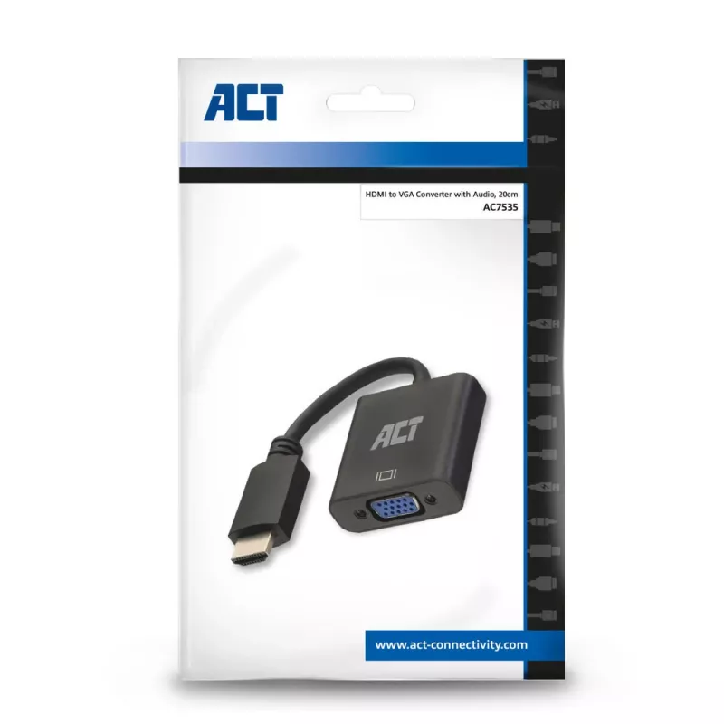 ACT 0,15 metra, HDMI-A konektor samec na VGA konektor samica adaptér, s audiom