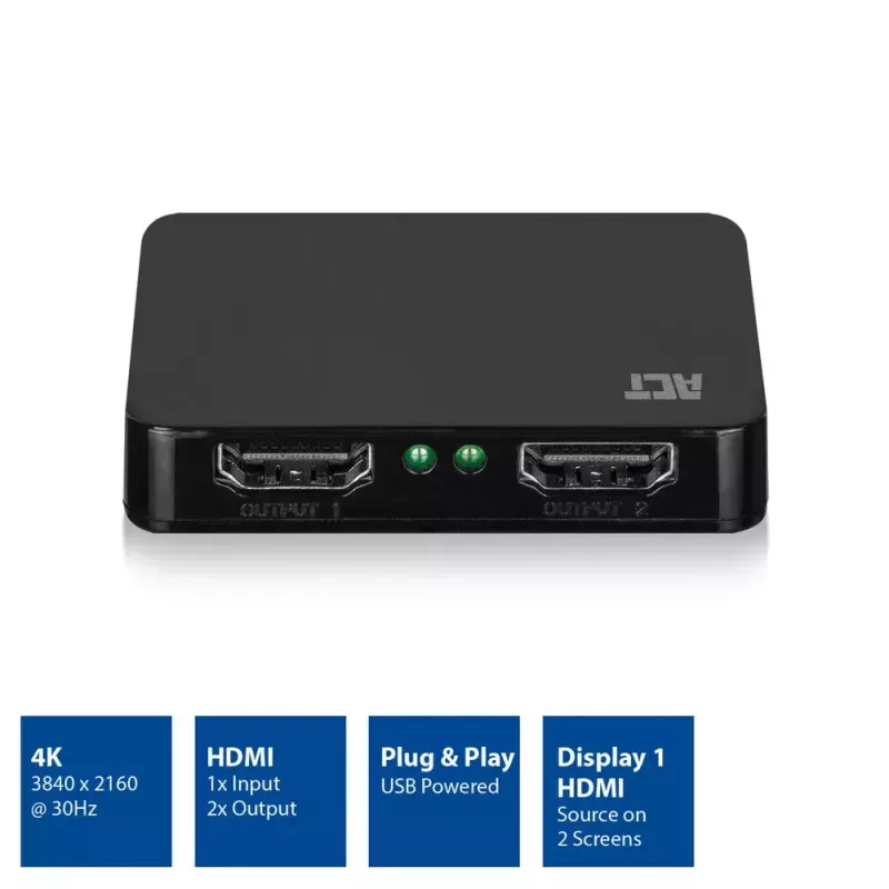 ACT 4K HDMI 1.4 splitter 2 porty 3840 x 2160 pixelov čierna