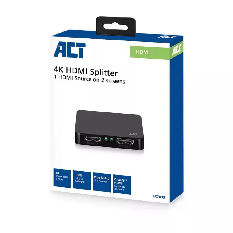 ACT 4K HDMI 1.4 splitter 2 porty 3840 x 2160 pixelov čierna