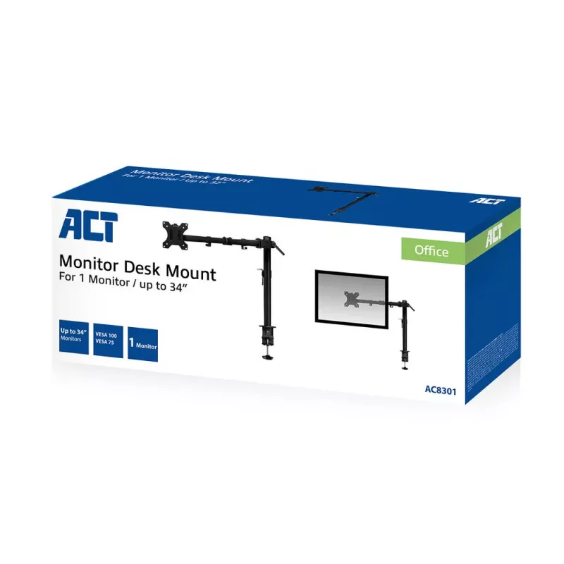 ACT rameno na jeden monitor svorka/prevlečná montáž 8 kg 10-32 palcov