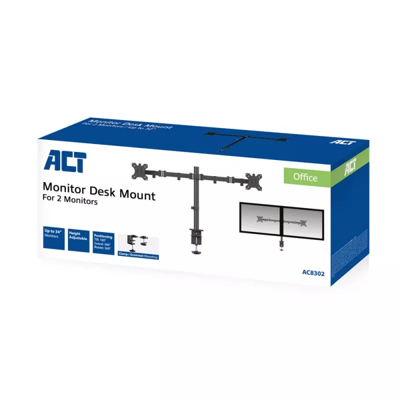 ACT rameno na dva monitory svorka/prevlečná montáž 16 kg 10-32 palcov