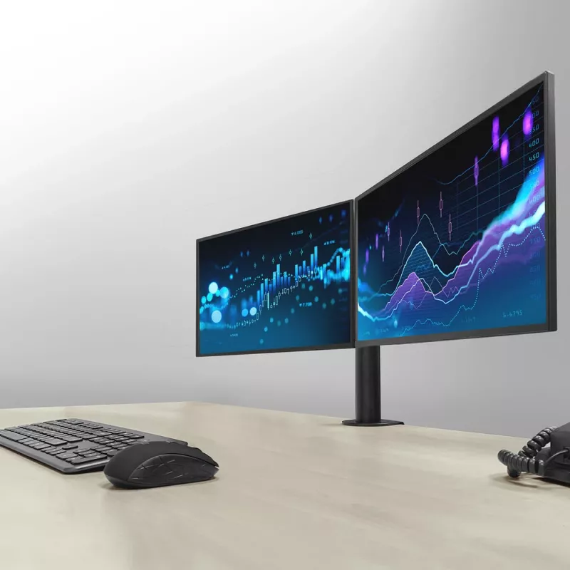 ACT rameno na dva monitory Office Solid Pro – svorka/prevlečná montáž – 12 kg – 10–32 palcov