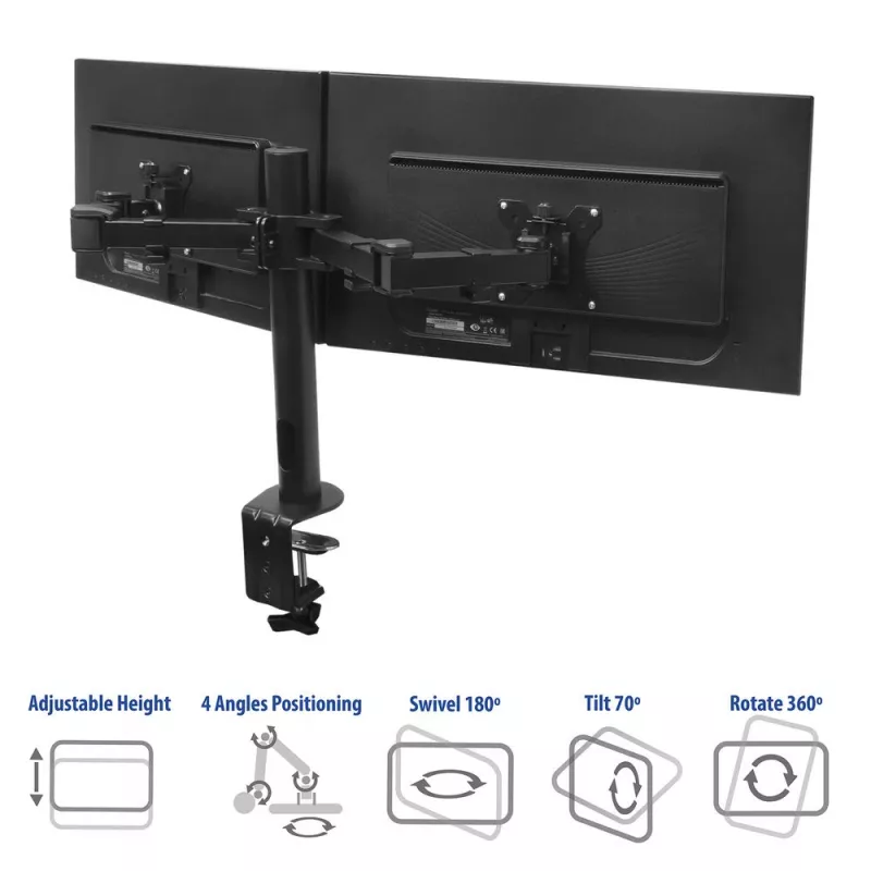 ACT rameno na dva monitory Office Solid Pro – svorka/prevlečná montáž – 12 kg – 10–32 palcov